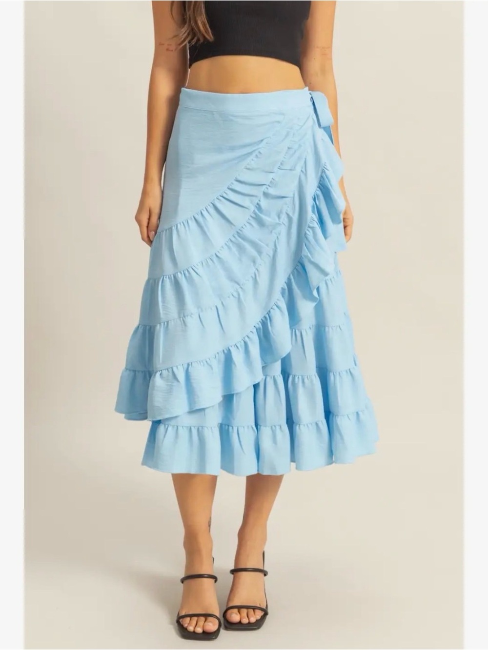 HYFVE Light Blue Ruffle Wrap Midi Skirt - Picture 3 of 7